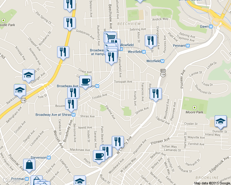 map of restaurants, bars, coffee shops, grocery stores, and more near 1811 Tonopah Avenue in Pittsburgh