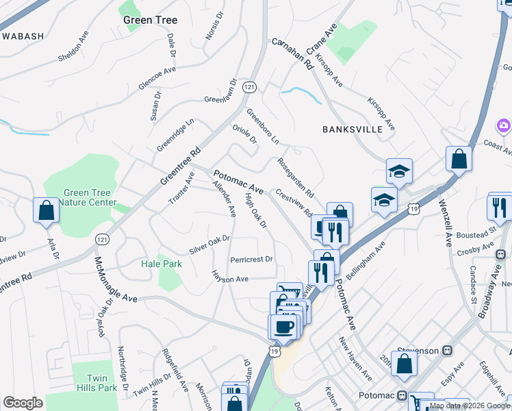 map of restaurants, bars, coffee shops, grocery stores, and more near 2403 Potomac Avenue in Pittsburgh