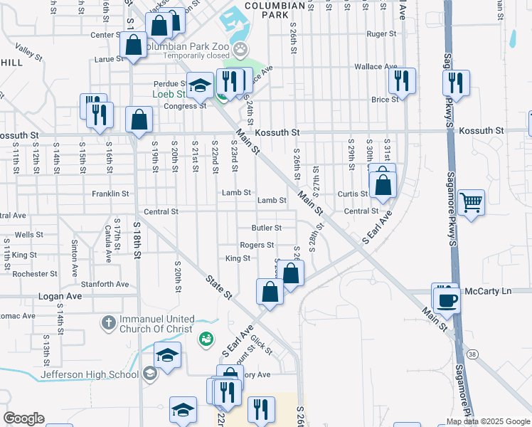 map of restaurants, bars, coffee shops, grocery stores, and more near 2401 Lamb Street in Lafayette