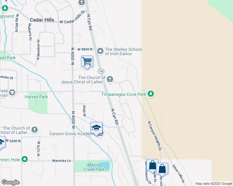 map of restaurants, bars, coffee shops, grocery stores, and more near 9575 Aztec Drive in Cedar Hills