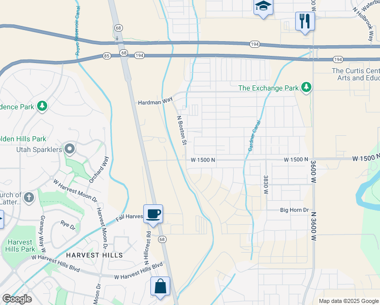 map of restaurants, bars, coffee shops, grocery stores, and more near 1552 North Boston Street in Lehi