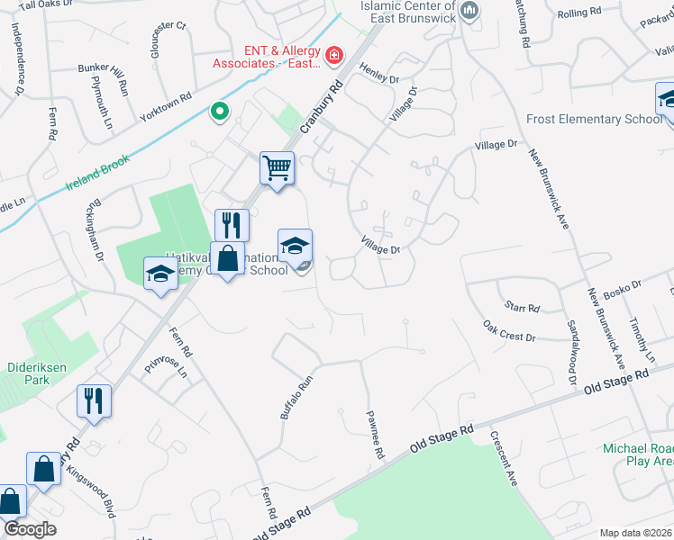 map of restaurants, bars, coffee shops, grocery stores, and more near 37 Morgan Place in East Brunswick