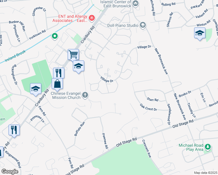 map of restaurants, bars, coffee shops, grocery stores, and more near 131 Applegate Lane in East Brunswick