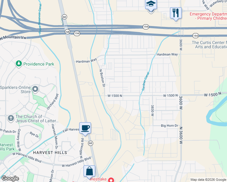 map of restaurants, bars, coffee shops, grocery stores, and more near 4196 West 1530 North in Lehi
