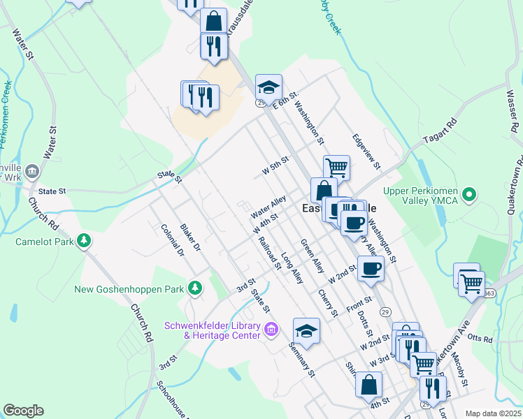 map of restaurants, bars, coffee shops, grocery stores, and more near 309 West 4th Street in East Greenville
