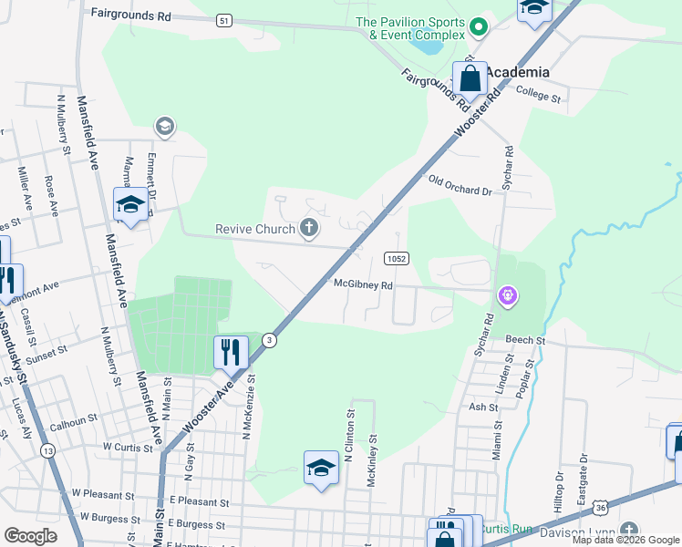map of restaurants, bars, coffee shops, grocery stores, and more near 336 Ohio 3 in Mount Vernon