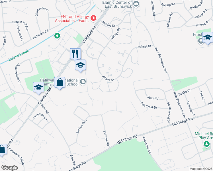 map of restaurants, bars, coffee shops, grocery stores, and more near 139 Applegate Lane in East Brunswick