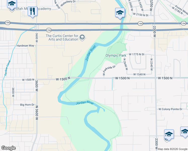 map of restaurants, bars, coffee shops, grocery stores, and more near 2964 West 1500 North in Lehi