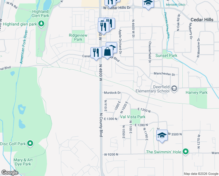 map of restaurants, bars, coffee shops, grocery stores, and more near 935 1520 North Circle in American Fork