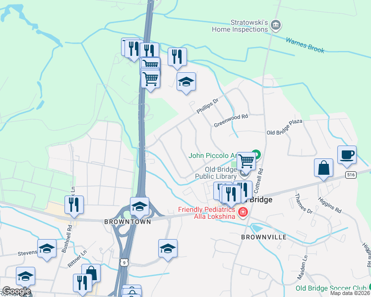 map of restaurants, bars, coffee shops, grocery stores, and more near 9 Cedar Grove Place in Old Bridge