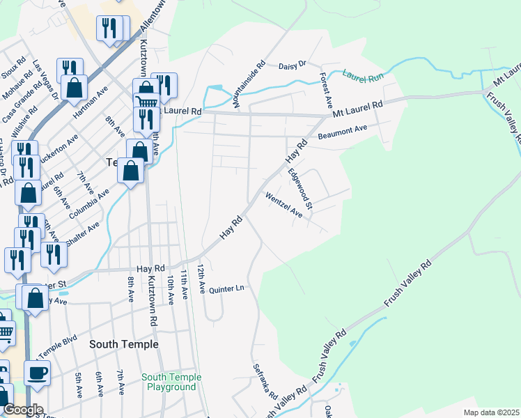 map of restaurants, bars, coffee shops, grocery stores, and more near 1302 Hay Road in Temple