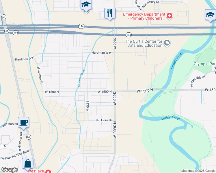 map of restaurants, bars, coffee shops, grocery stores, and more near 1630 North 3650 West in Lehi