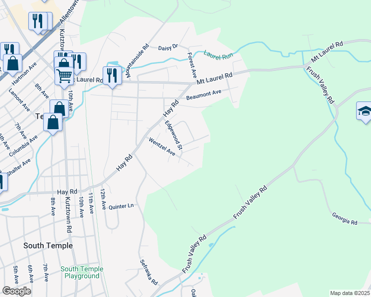 map of restaurants, bars, coffee shops, grocery stores, and more near 104 Hickory Avenue in Temple