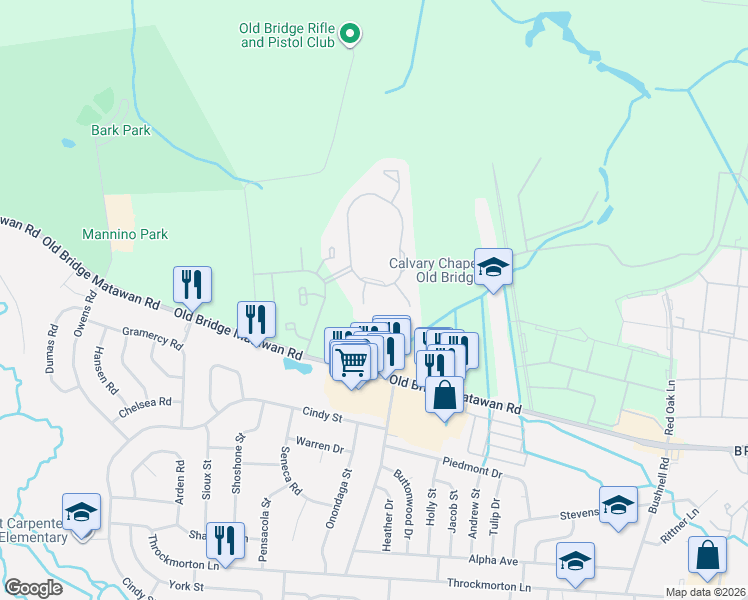 map of restaurants, bars, coffee shops, grocery stores, and more near 194 Starlight Court in Old Bridge