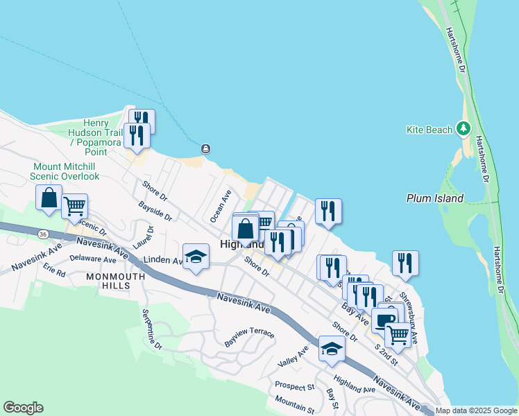 map of restaurants, bars, coffee shops, grocery stores, and more near 22 Snug Harbor Avenue in Highlands