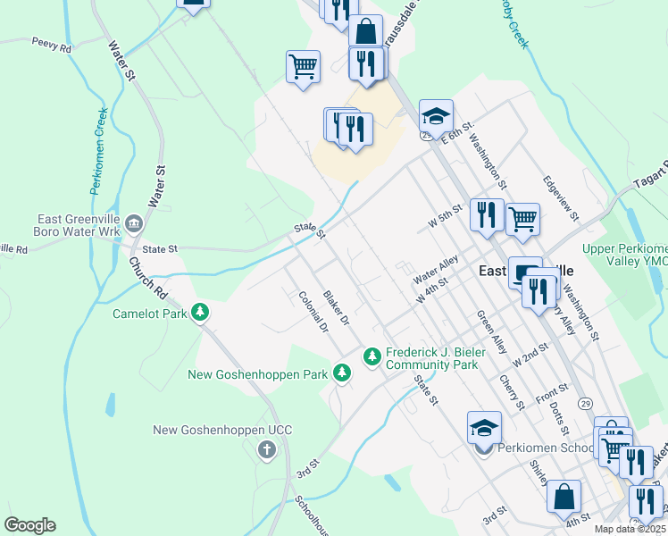 map of restaurants, bars, coffee shops, grocery stores, and more near 542 State Street in East Greenville