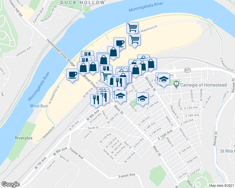 map of restaurants, bars, coffee shops, grocery stores, and more near in Homestead