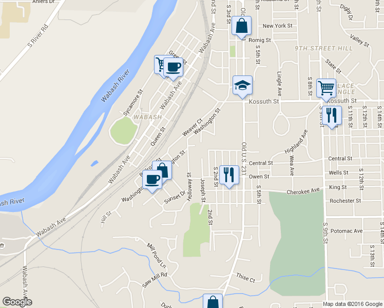 map of restaurants, bars, coffee shops, grocery stores, and more near 934 Holloway Street in Lafayette