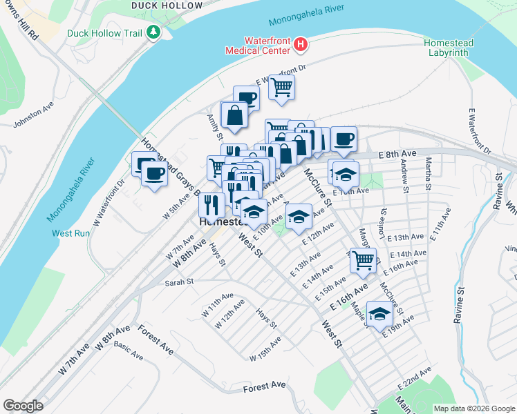 map of restaurants, bars, coffee shops, grocery stores, and more near 221 East 9th Avenue in Homestead