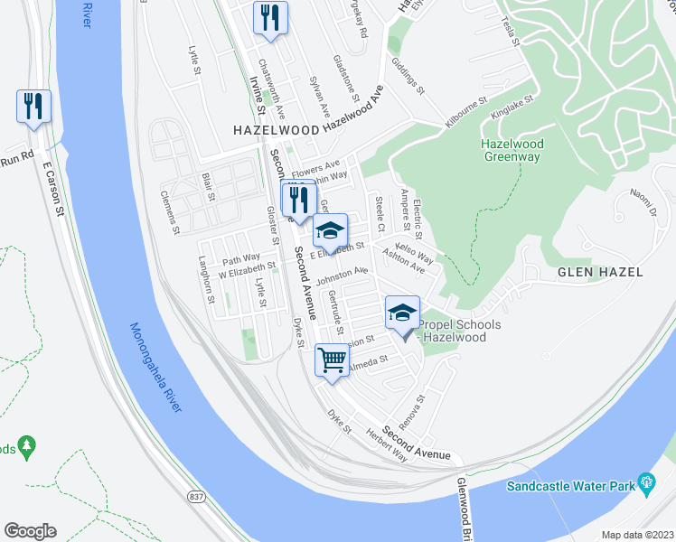 map of restaurants, bars, coffee shops, grocery stores, and more near 137 Johnston Avenue in Pittsburgh
