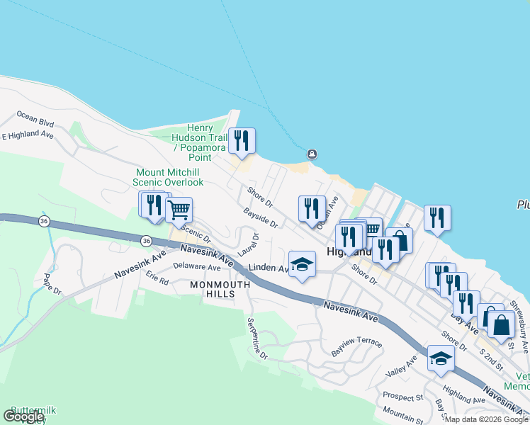 map of restaurants, bars, coffee shops, grocery stores, and more near 3 Mathews Street in Highlands