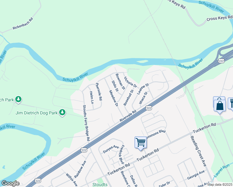 map of restaurants, bars, coffee shops, grocery stores, and more near 1006 Shilo Street in Reading
