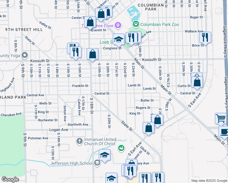 map of restaurants, bars, coffee shops, grocery stores, and more near 1015 South 20th Street in Lafayette