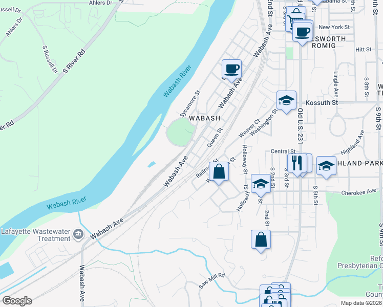 map of restaurants, bars, coffee shops, grocery stores, and more near 1303 Nealy Street in Lafayette