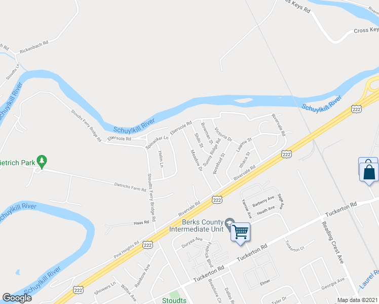 map of restaurants, bars, coffee shops, grocery stores, and more near 1026 Meadow Drive in Reading