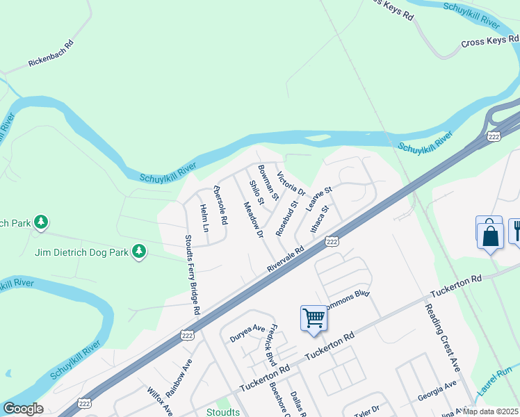 map of restaurants, bars, coffee shops, grocery stores, and more near 1006 Shilo Street in Reading