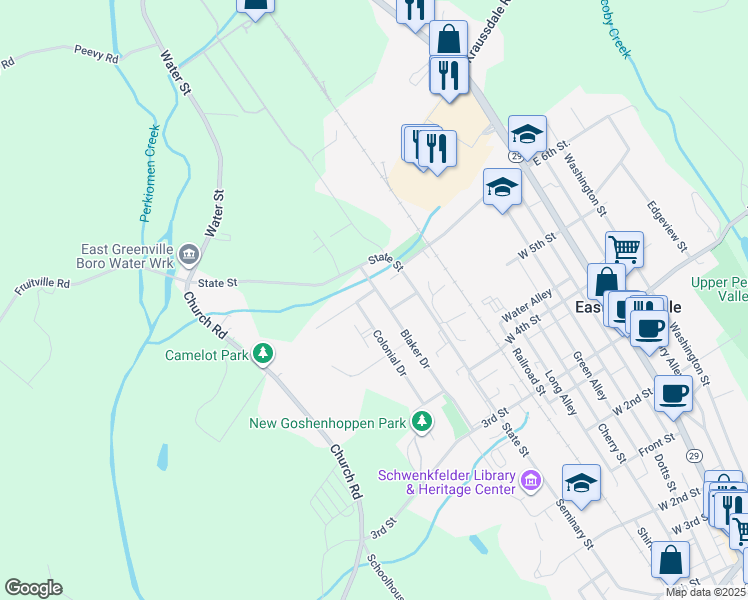 map of restaurants, bars, coffee shops, grocery stores, and more near 602 Morris Road in East Greenville