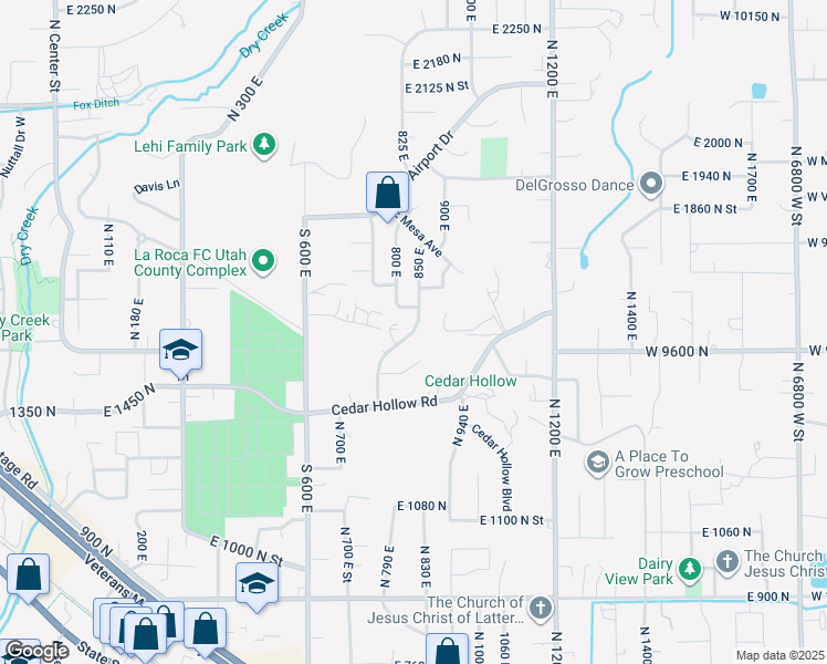 map of restaurants, bars, coffee shops, grocery stores, and more near North Summer Crest Drive in Lehi