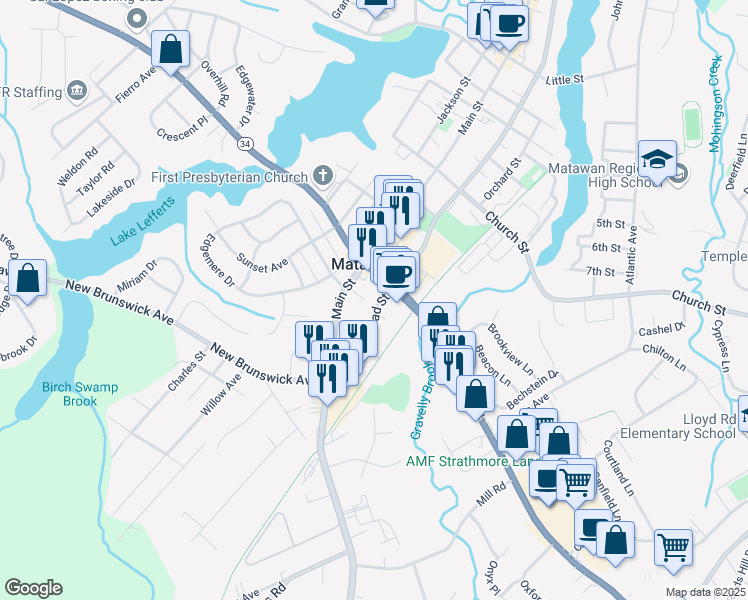 map of restaurants, bars, coffee shops, grocery stores, and more near 952 New Jersey 34 in Matawan