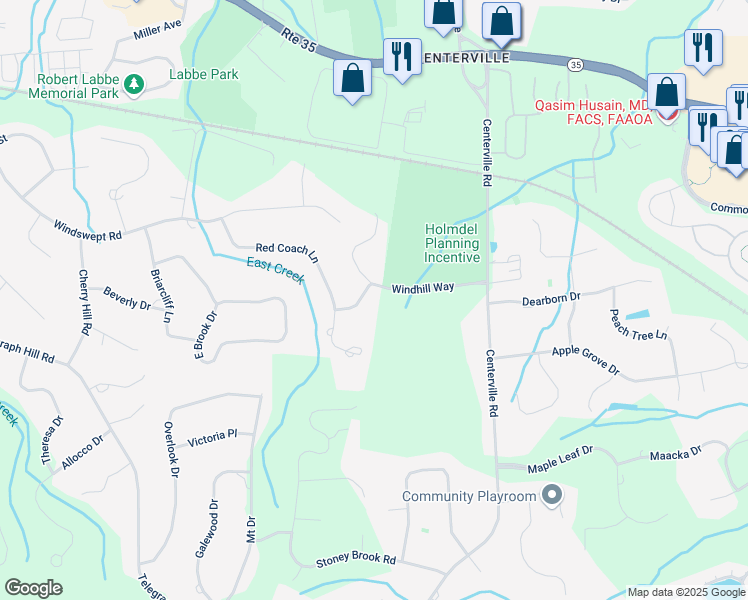 map of restaurants, bars, coffee shops, grocery stores, and more near 2 Oak Tree Lane in Holmdel