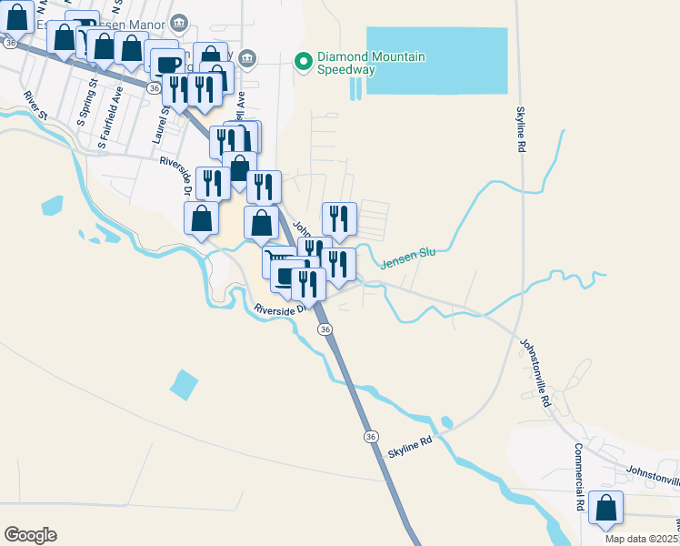 map of restaurants, bars, coffee shops, grocery stores, and more near 3040 Johnstonville Road in Susanville