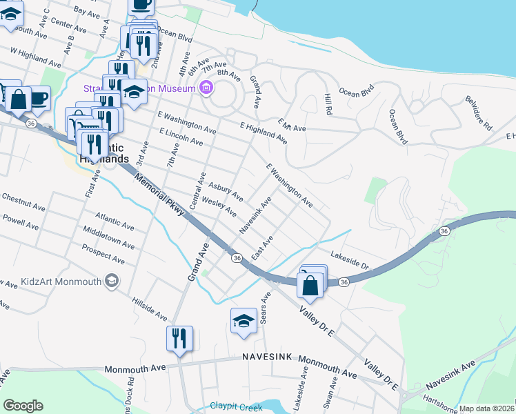 map of restaurants, bars, coffee shops, grocery stores, and more near 28 Hudson Avenue in Atlantic Highlands