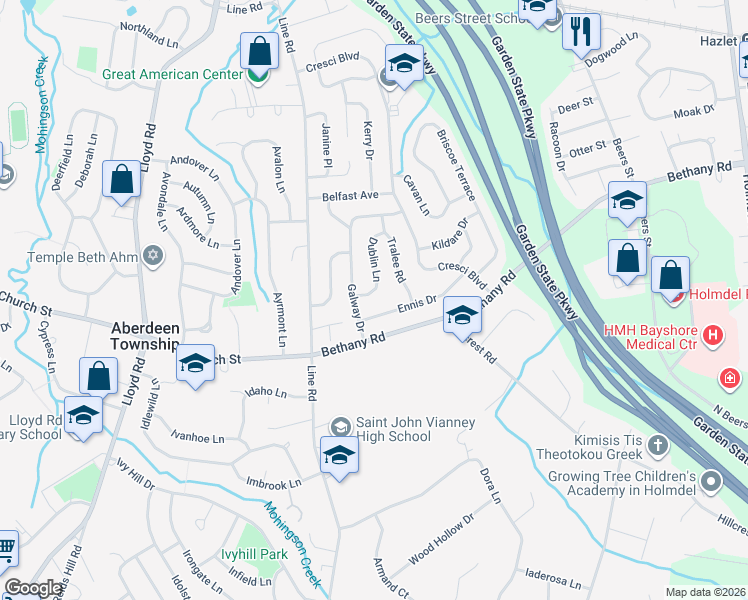 map of restaurants, bars, coffee shops, grocery stores, and more near 23 Dublin Ln in Hazlet
