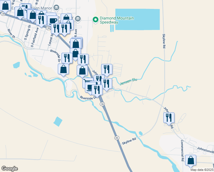 map of restaurants, bars, coffee shops, grocery stores, and more near 3040 Johnstonville Road in Susanville