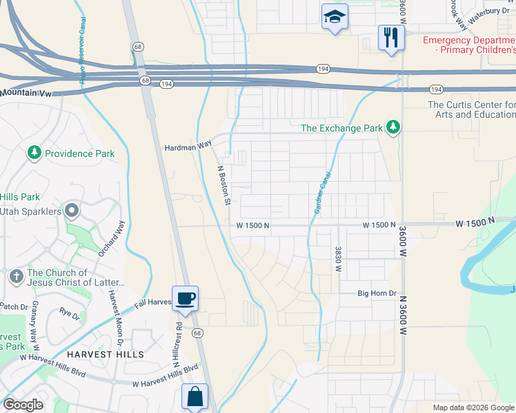 map of restaurants, bars, coffee shops, grocery stores, and more near 4124 West 1630 North in Lehi