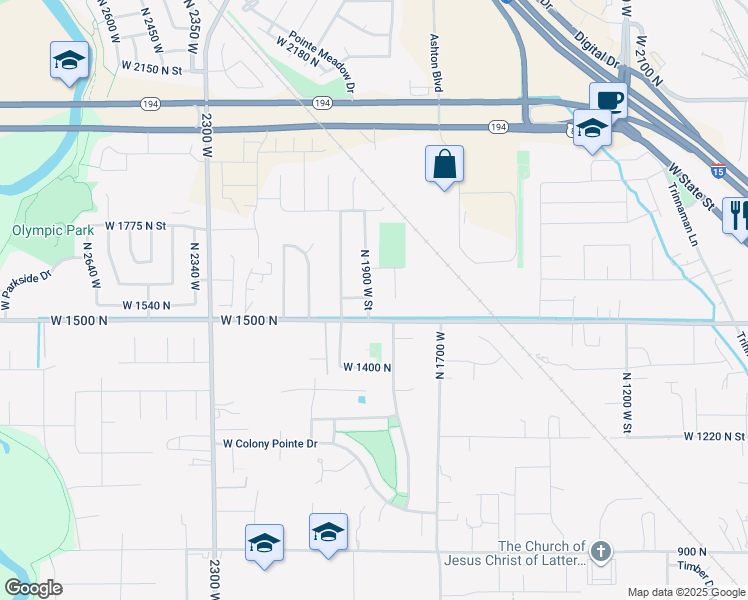 map of restaurants, bars, coffee shops, grocery stores, and more near 1542 North 1900 West in Lehi