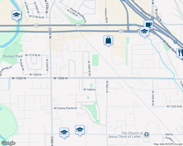 map of restaurants, bars, coffee shops, grocery stores, and more near 1542 North 1900 West in Lehi