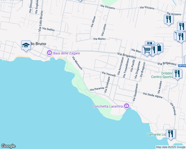 map of restaurants, bars, coffee shops, grocery stores, and more near 2 Via Lappane in Taranto