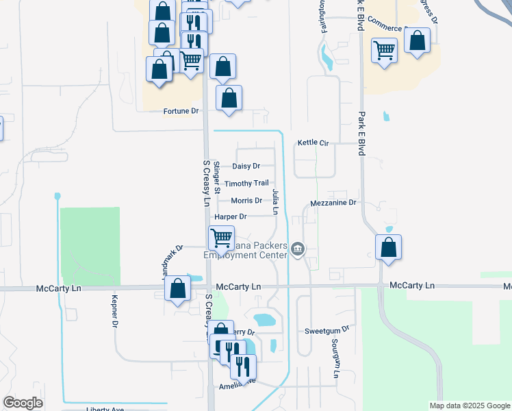 map of restaurants, bars, coffee shops, grocery stores, and more near 3843 Morris Drive in Lafayette