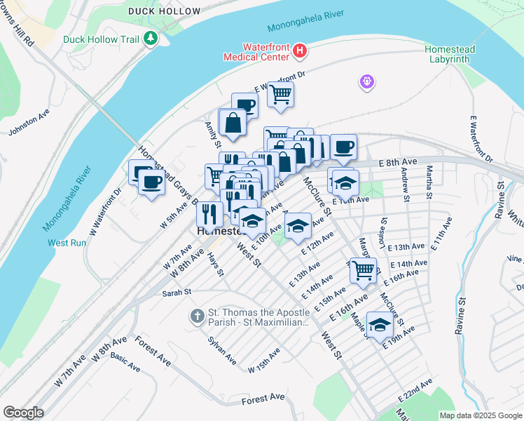 map of restaurants, bars, coffee shops, grocery stores, and more near 215 East 9th Avenue in Homestead