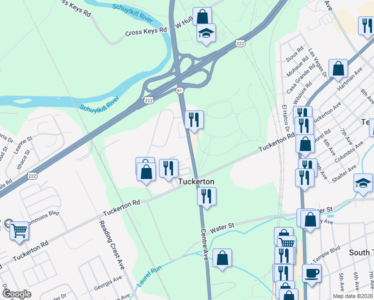map of restaurants, bars, coffee shops, grocery stores, and more near 4636 Pottsville Pike in Reading