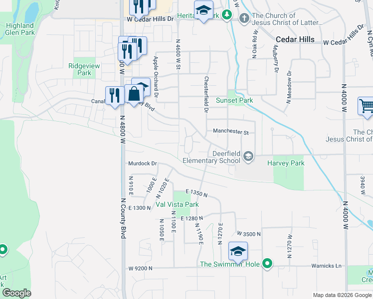 map of restaurants, bars, coffee shops, grocery stores, and more near 4568 Temple Shadows Drive in Pleasant Grove