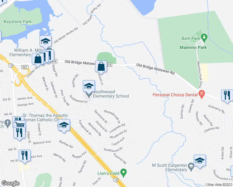 map of restaurants, bars, coffee shops, grocery stores, and more near 9 Michael Court in Old Bridge