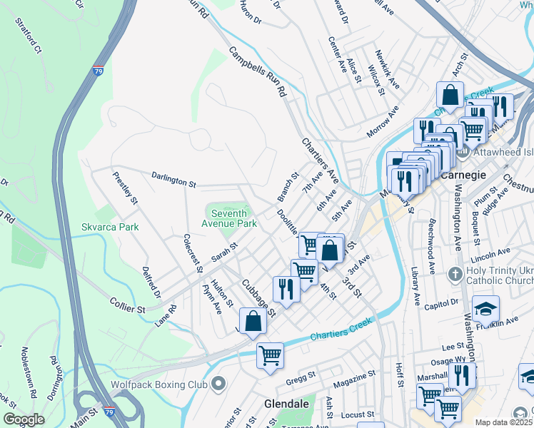 map of restaurants, bars, coffee shops, grocery stores, and more near 188 Margaretta Street in Carnegie