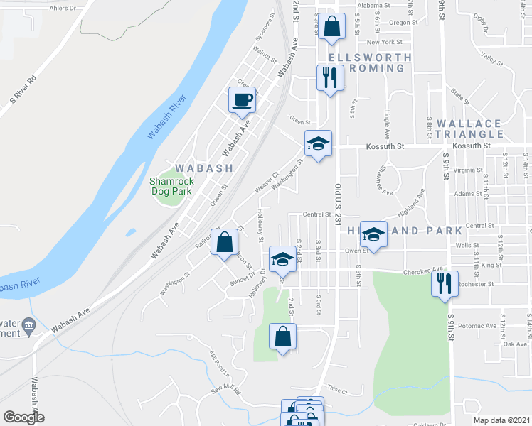 map of restaurants, bars, coffee shops, grocery stores, and more near 934 Holloway Street in Lafayette