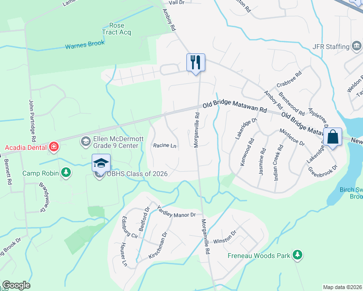 map of restaurants, bars, coffee shops, grocery stores, and more near 37 Nystrom Trail in Matawan